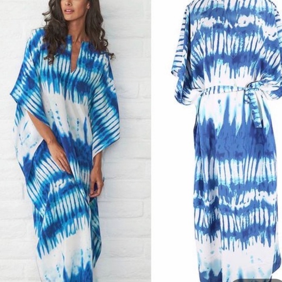 NEW Tie Dye Caftan Dress Swim Beach Coverup Maxi - Picture 1 of 7